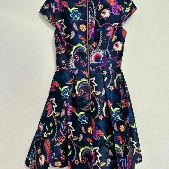 92. TED BAKER WOMEN'S PLUXAM FOLK FOLIAGE SKATER DRESS Size 1 - Picture 6 of 7
